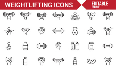 Vector icons representing weightlifting, strength, and gym-related themes