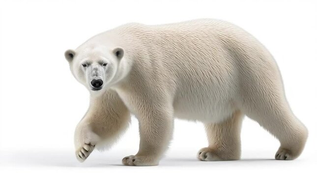 A Polar bear walking in a white isolated background centered composition generative ai