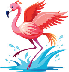 Obraz premium pink-flamingo-in-dynamic-motion--running-or-jumpin.eps