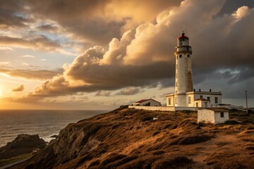 Serene Lighthouse Scene with Golden Sky