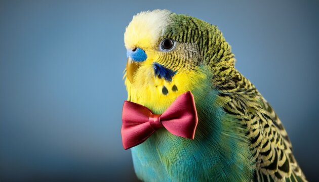 parakeet in ribbon bowtie elegant colors studio glow