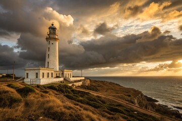 Classic Lighthouse Bathed in Golden Hour Light