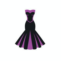 vector silhouette formal dress, wedding grown, cocktail dress, strapless bodice, flared skirt, fashion illustration, elegant, high contrast, minimalist design on white background