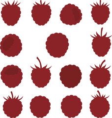 Sweet raspberry vector silhouette collection, showcasing various ripe red berries, perfect for healthy food, fruit, and natural product designs with a focus on fresh produce.