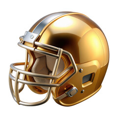 Shiny golden american football helmet isolated on transparent background