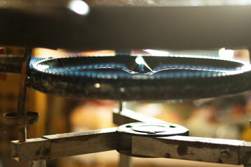Blue Flame from Traditional Gas Burner Under Pan