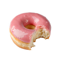 Delicious Pink Glazed Doughnut with a Bite Taken Out Ready to Eat for Breakfast Snack