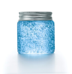 Hyaluronic acid serum texture.in glass jar isolated on white