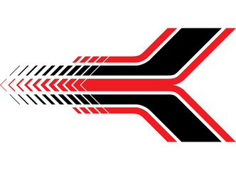 Abstract Arrow. Red and black striped vector pattern for car body, boat, motorcycle, sportswear, toy, Sports design element. Racing stripe. thin lines. Speed.