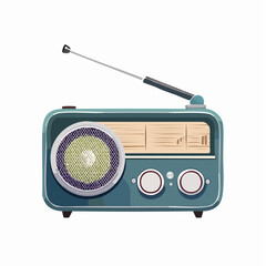 A classic radio with knobs and antenna extended
