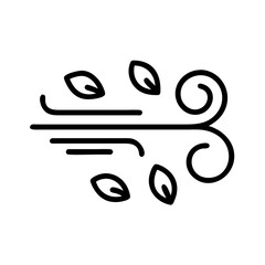 Wind swirl with green leaves - air icon, transparent background, copy space