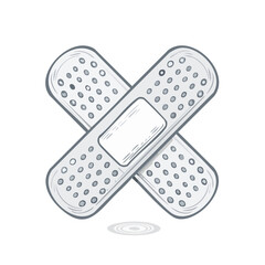 Crossed adhesive bandages for wound care first aid in cartoon illustration style for medical or healthcare design on black background
