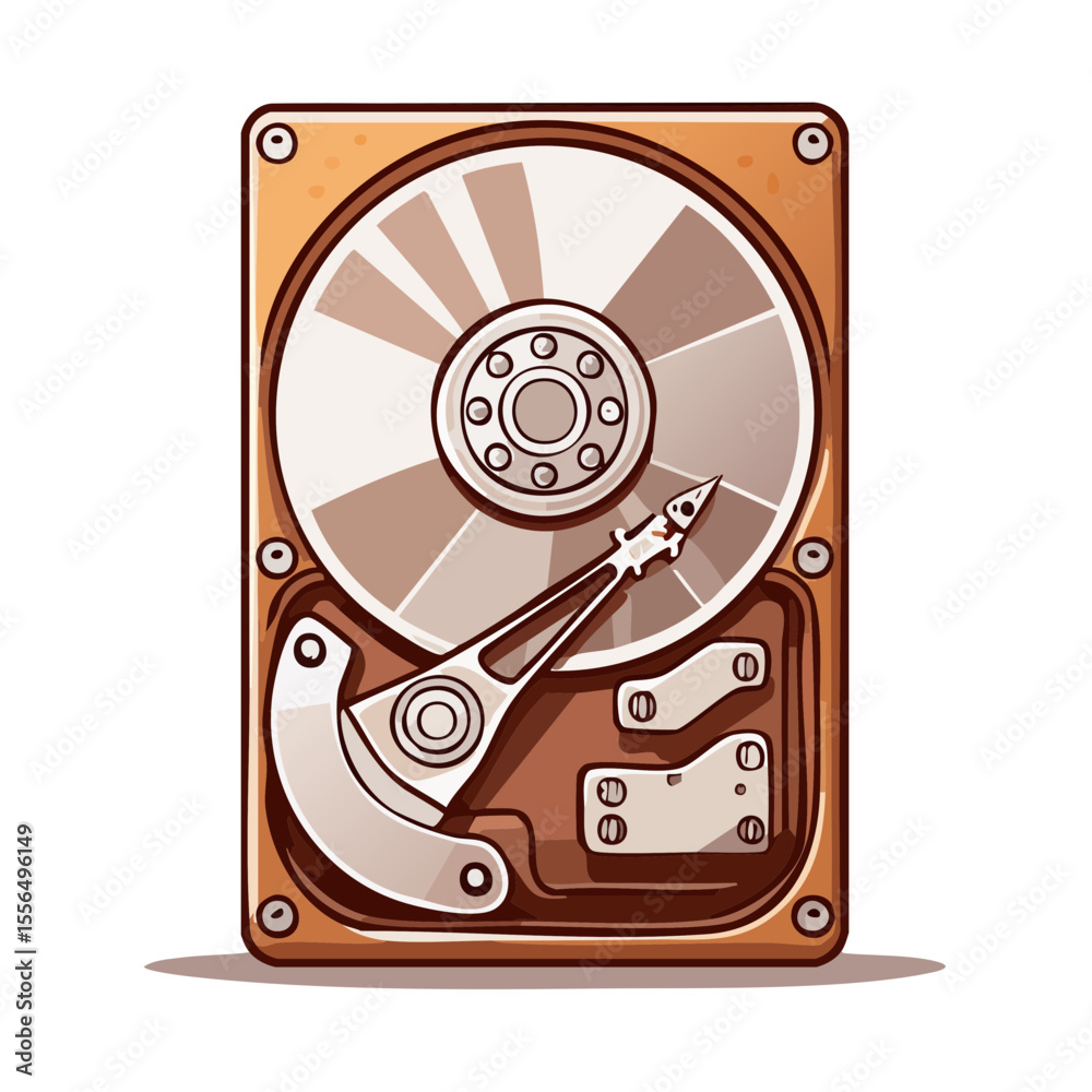 Poster isolated hard drive computer part illustration depicting data storage technology with electronic com