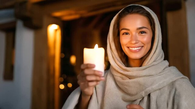 Family Celebrating Posadas with Candle at Home