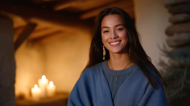 Family celebrating Posadas with candlelight at home