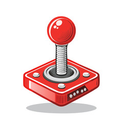 Retro Gaming Joystick Illustration Red Sphere with Control Buttons on Black Background