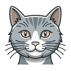 Obraz premium Cute gray tabby cat cartoon illustration vector head with whiskers and stripes illustration for feline pet animal graphic