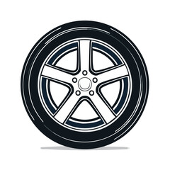 Obraz premium Tire and Rim Illustration: White Star Design on Black, Automotive Part Concept