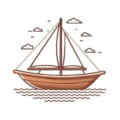 Obraz premium Minimalist sailboat sailing in ocean under starry sky vector illustration yachting marine sea nautical travel clouds graphic style