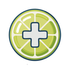 Fototapeta premium Lime slice with cross sign in the middle representing healthcare or pharmacy icon, vector illustration on black background