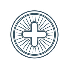 Obraz premium Medical plus symbol in circular frame with radial lines simple design illustration healthcare concept plus sign health icon