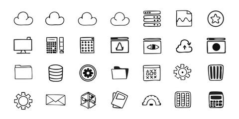 Illustrative Vector Pack of Coding, Database, Upload, Download, and IT Infrastructure Concepts.