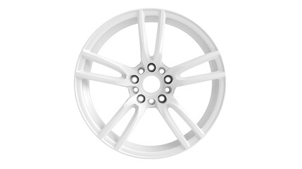 A clean and simple, white aluminum alloy car wheel with a five spoke design and central lug nut openings, showcases modern automotive wheel design.