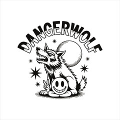 Tattoo art features Danger wolf design black and white