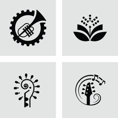 Elegant Music Logo Designs Trumpet, Flower, Violin, Guitar