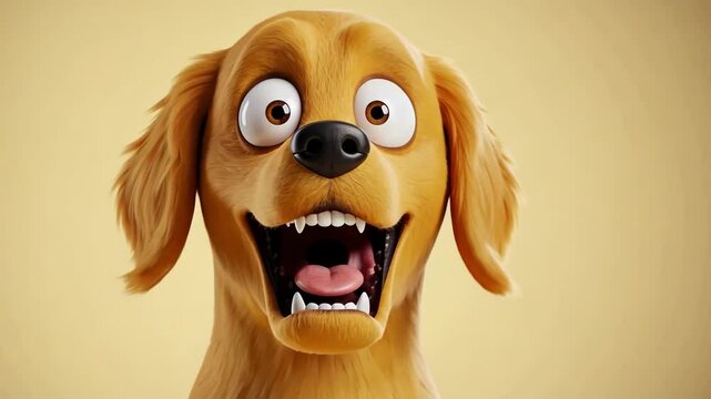 Surprised cartoon dog with exaggerated expression against plain background