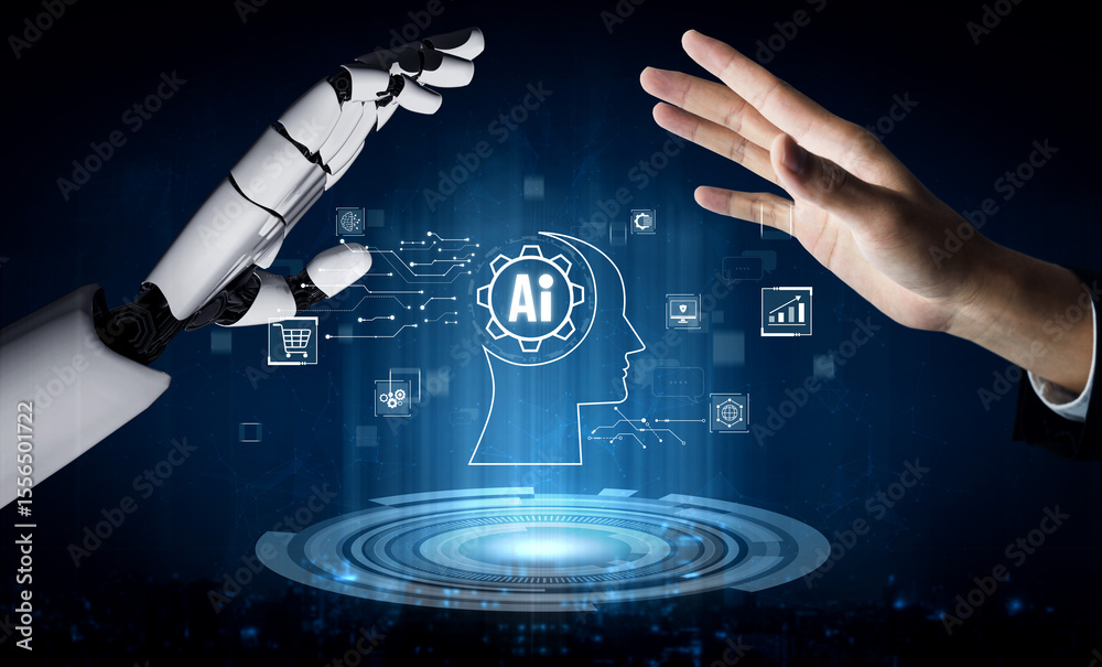 Poster ai assistant brain processor with llm technology, big data, machine learning, generative ai for busi