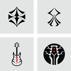 Tribal Rock Music Logo Designs Electric Guitar and Abstract Symbols