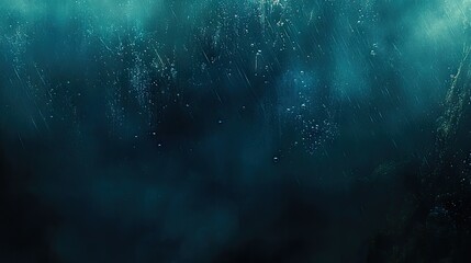 Deep teal water with rain streaks and bubbles.