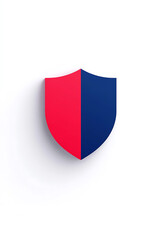 Fototapeta premium Abstract shield design with a split color scheme, divided into red and blue halves, set against a clean white backdrop.