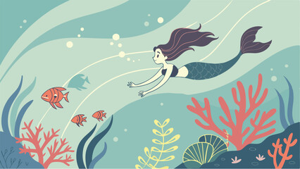 : Mermaid in Enchanted Underwater World