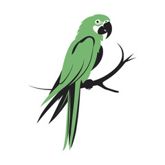 Vibrant Green Parrot Perching on Branch Illustration for Creative Projects