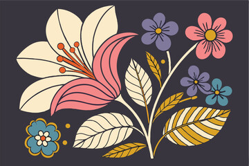 Floral design over black background, vector illustration. Vector illustration.