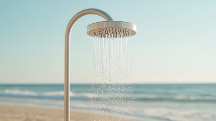Outdoor Shower: A refreshing escape with a sleek showerhead amidst the serene beach backdrop. Perfect for a quick rinse after a swim.