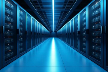 Server racks in modern server room data center. 3d illustration


