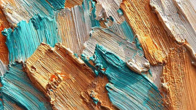Abstract painting with teal and ochre colors