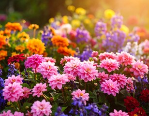 Fototapeta premium Vibrant flower bed in sunlight