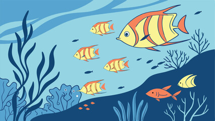 Fototapeta premium Tropical Fish School in Blue Water .eps