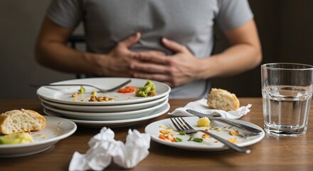 Man with Stomach Ache After Eating Too Much Food