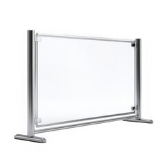 A freestanding whiteboard with a metal frame against a white background