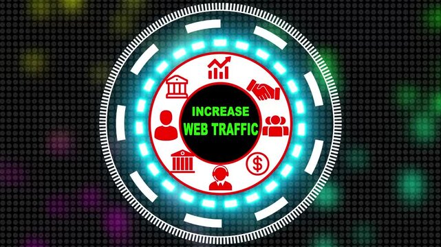 A Increase Web Traffic concept button on a futuristic .holographic advanced HUD circle platform Business, Technology, digital technology 4k video animation. - Powered by Adobe