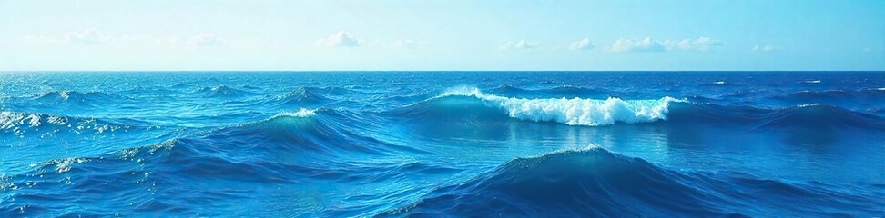 Fototapeta premium Serene Rolling Ocean Waves Under a Clear Blue Sky Perfect for Travel, Nature & Environmental Projects