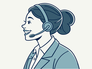 Professional Female Customer Support Representative Wearing Headset Smiling Confidently on White Background