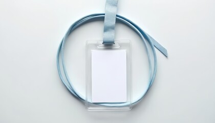 Obraz premium ID card mockup, clean white plastic badge with blank template. Blue lanyard for access control, office or event. Personal information, modern design, professional identity.