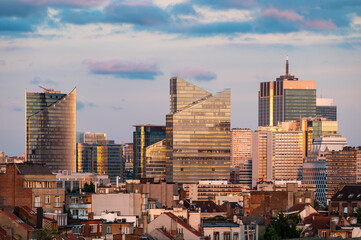 High angle view over the Little Manhattan business district and a residential area in Jette, Brussels Capital Region, Belgium