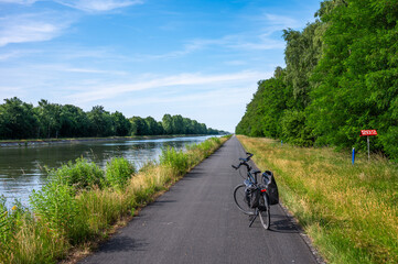 Cycling road at the banks of the canal Dessel Kwaadmechelen, Antwerp Province, Belgium